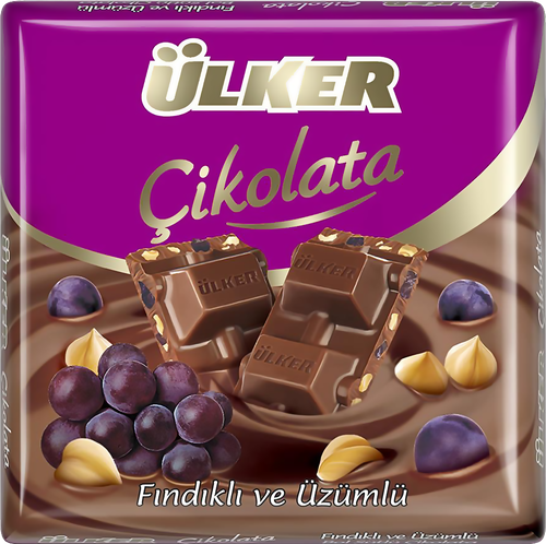 Шоколад молочный ULKER с кусочками фундука и изюмом, 60г, картинка