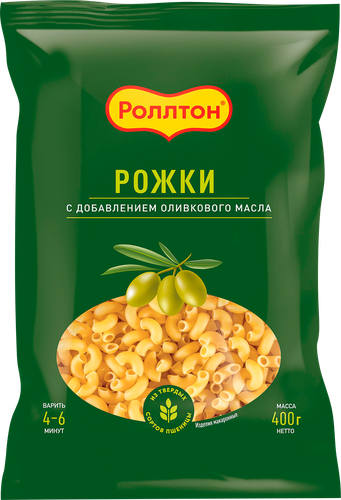 Макароны РОЛЛТОН Рожки, с оливковым маслом, 400г, изображение