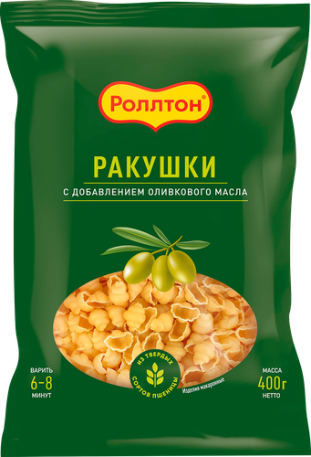 Макароны РОЛЛТОН Ракушки, с оливковым маслом, 400г, вид