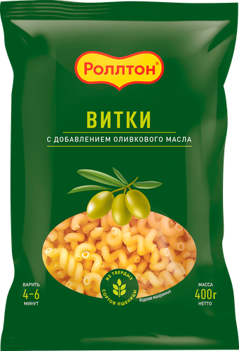 Макароны РОЛЛТОН Витки, с оливковым маслом, 400г, вид
