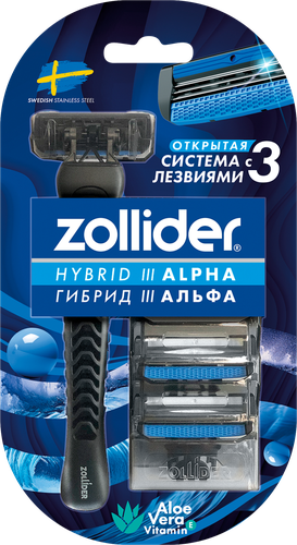 Станок для бритья ZOLLIDER Hybrid 3 Alpha, 3 лезвия+3 сменных картриджа, вид