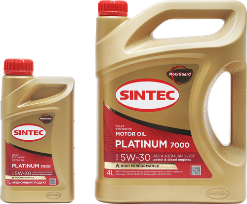 Масло моторное SINTEC Platinum 7000 Акция 4+1 5W-30&nbsp;A3/B4&nbsp;SL/CF, 4л, крупный план