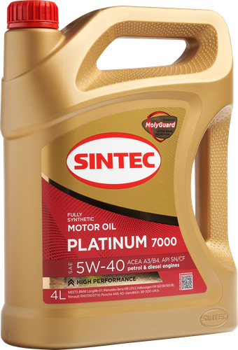 Масло моторное SINTEC Platinum 7000 Акция 4+1&nbsp;5W-40&nbsp;A3/B4&nbsp;SN/CF, 4л, вид