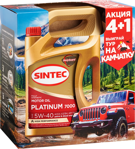 Масло моторное SINTEC Platinum 7000 Акция 4+1&nbsp;5W-40&nbsp;A3/B4&nbsp;SN/CF, 4л, изображение