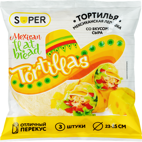 Лепешка SUPER Мексиканская Tortillas со вкусом сыра, 207г, вид