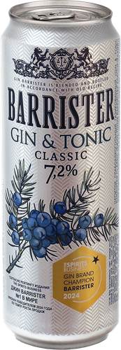 Напиток слабоалкогольный BARRISTER Gin&Tonic Classic газированный 7,2%, 0.45л, фотография