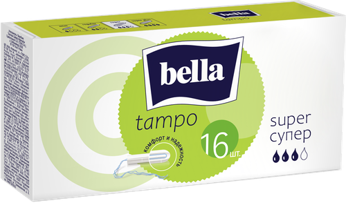 Тампоны BELLA Tampo Super, без аппликатора, 16шт, крупный план