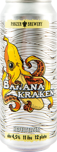 Пиво светлое PANZER BREWERY Банана Кракен пшеничное непастеризованное нефильтрованное 4,5%, 0.45л, вид