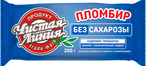 Мороженое ЧИСТАЯ ЛИНИЯ Пломбир без сахарозы с ароматом ванили 12%, без змж, брикет, 200г, фото