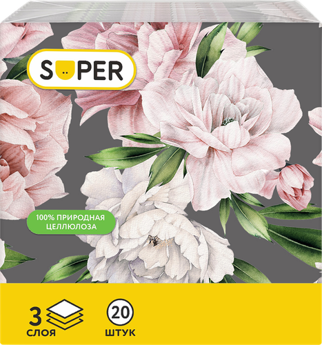 Салфетки бумажные SUPER Ретро 3-слоя, 33х33см, 20шт, фото