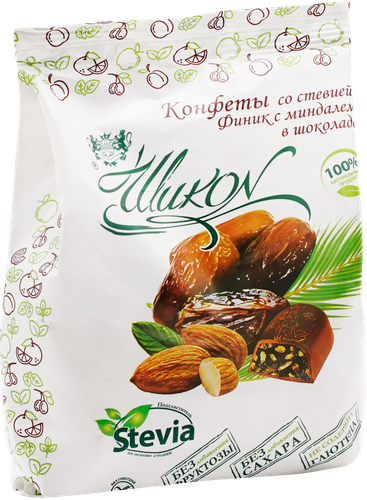 Конфеты ШИКОН Финик с миндалем в шоколаде, без сахара, 150г, изображение