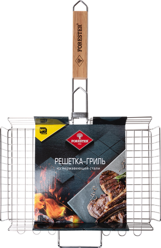 Решетка-гриль FORESTER Pro 26х35см, средняя усиленная с прессом для бургеров, Арт. BQ-N22Pro, картинка