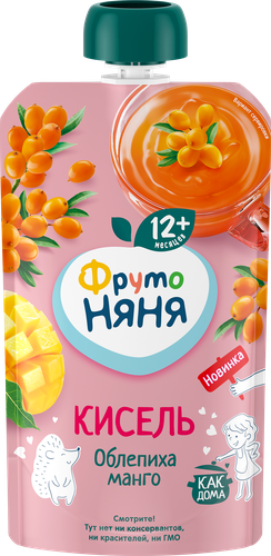Кисель фруктово-ягодный ФРУТОНЯНЯ из облепихи и манго, с 12 месяцев, 130г, картинка