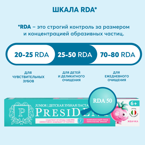 Зубная паста детская PRESIDENT Жвачка 6+, 70г, крупный план