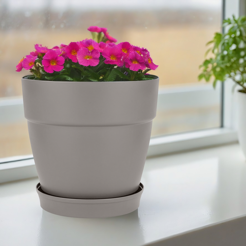 Горшок с фиксирующимся поддоном INGREEN Villa de Fiori d=38см 26л, на колесиках, цвет вулканический серый, Арт. IG660510026, фото