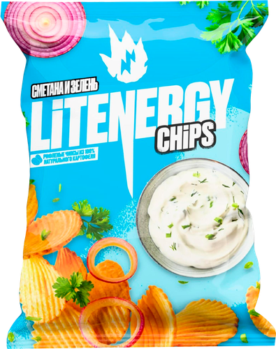 Чипсы картофельные LIT ENERGY Сметана и зелень, 120г, детальное фото