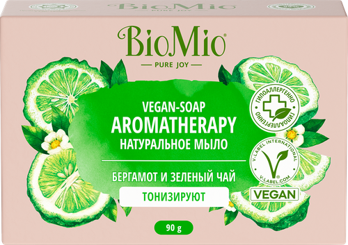 Мыло туалетное BIOMIO Бергамот и зеленый чай, 90г, крупный план