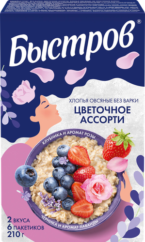 Хлопья овсяные БЫСТРОВ Цветочное ассорти, 6х35г, изображение