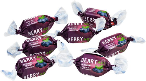 Конфеты желейные BERRYART со вкусом йогурта и черники, глазированные, весовые, крупный план
