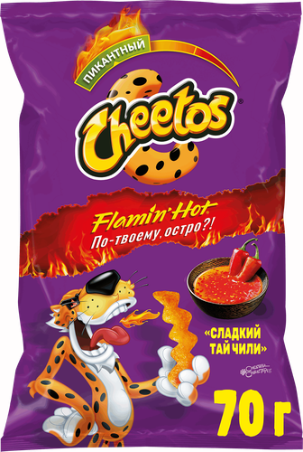 Снеки кукурузные CHEETOS/ЧИТОС со вкусом сладкий Тай чили, 70г, вид