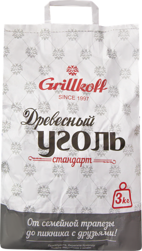 Уголь древесный для гриля GRILLKOFF Стандарт, пакет с ручкой, Арт. 377, 3кг, фото