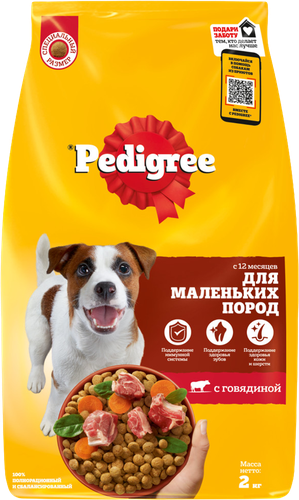 Корм сухой для взрослых собак PEDIGREE с говядиной, полнорационный, для мелких, 2000г, фото