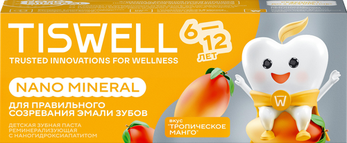Зубная паста детская TISWELL Тропическое манго, реминерализующая с наногидроксиапатитом, с 6 лет, 60г, изображение