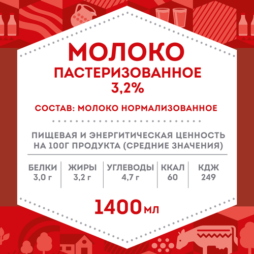 Молоко пастеризованное ДОМИК В ДЕРЕВНЕ 3,2%, без змж, 1440г, вид