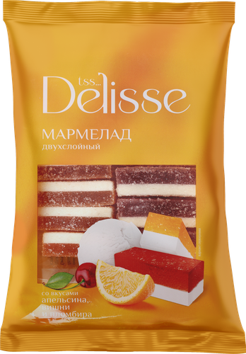 Мармелад DELISSE двухслойный со вкусами апельсина, вишни и пломбира, 300г, фото