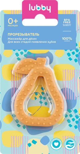 Прорезыватель LUBBY Груша с рельефной поверхностью, в ассортименте, с 0 месяцев, крупный план