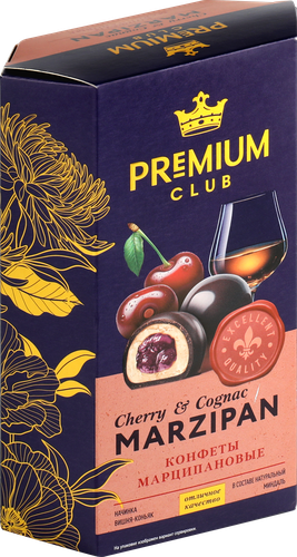 Конфеты PREMIUM CLUB марципановые с вишневой начинкой и коньяком, 140г, картинка