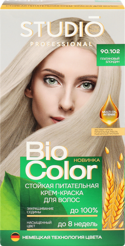 Краска для волос STUDIO Biocolor 90.102 Платиновый блондин, 115мл, крупный план
