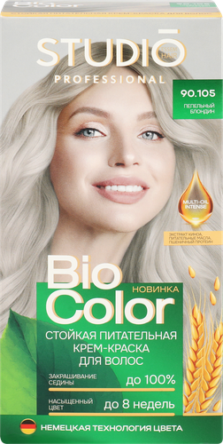 Краска для волос STUDIO Biocolor 90.105 Пепельный блондин, 115мл, крупный план