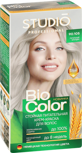 Краска для волос STUDIO Biocolor 90.105 Пепельный блондин, 115мл, крупный план