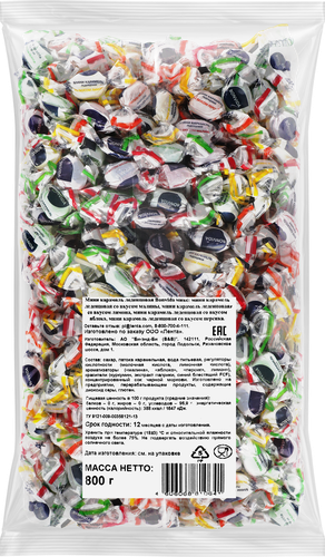 Мини карамель леденцовая BONVIDA микс, вкус малины, лимона, яблока, персика, 800г, картинка
