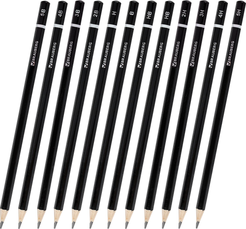 Набор чернографитных карандашей BRAUBERG Line 5H-5B разной твердости, Арт. 180652, 12шт, детальное фото