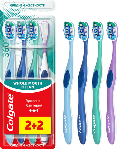 Зубная щетка COLGATE 360 Суперчистота средняя жесткость, 4шт, изображение