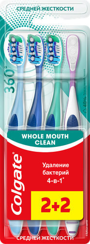Зубная щетка COLGATE 360 Суперчистота средняя жесткость, 4шт, детальное фото