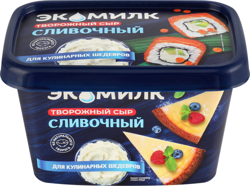 Сыр творожный ЭКОМИЛК 60%, без змж, 350г, крупный план