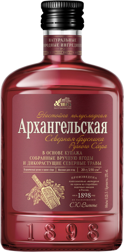 Настойка АРХАНГЕЛЬСКАЯ Северная брусника ручного сбора 21%, полусладкая, 0.25л