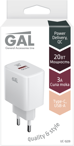 Сетевое зарядное устройство GAL PD 20Вт + QC3.0, Арт. UC-5229/3119, вид
