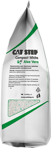 Наполнитель минеральный для кошачьего туалета CAT STEP Compact White Aloe Vera комкующийся, 5л, крупный план