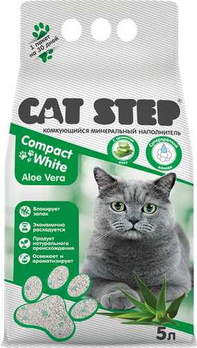 Наполнитель минеральный для кошачьего туалета CAT STEP Compact White Aloe Vera комкующийся, 5л, изображение