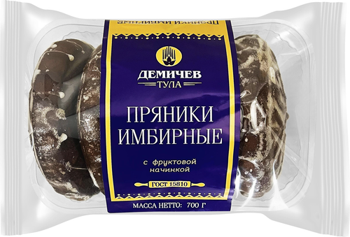 Пряник ДЕМИЧЕВ Имбирный печатный, с фруктовой начинкой, 700г, изображение