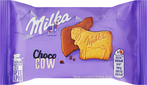 Печенье MILKA Чоко Коу, покрытое молочным шоколадом, 40г, крупный план