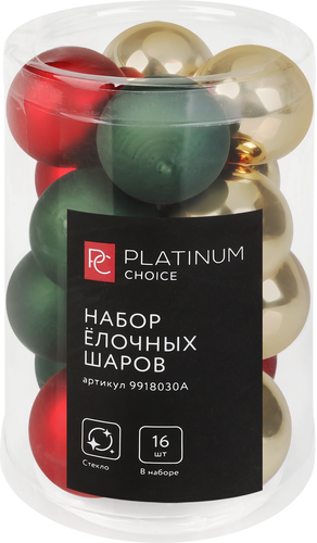 Набор елочных шаров PLATINUM CHOICE стекло, 3,5см, красный/зеленый/золотой, 16шт, детальное фото