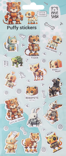 Наклейки объемные MESHU Robopets, 10х23см, крупный план