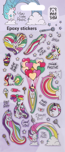 Наклейки гелевые MESHU Rainbow unicorn, 10х23см, фотография