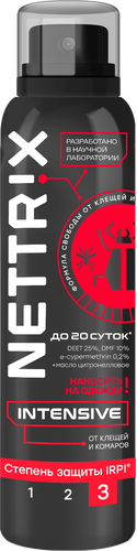 Аэрозоль репеллентный NETTRIX Intensive от клещей и комаров, степень защиты 3IRPI, 150мл, вид