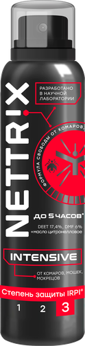 Аэрозоль репеллентный NETTRIX Intensive от комаров, мошек, мокрецов, степень защиты 3IRPI, 150мл, крупный план